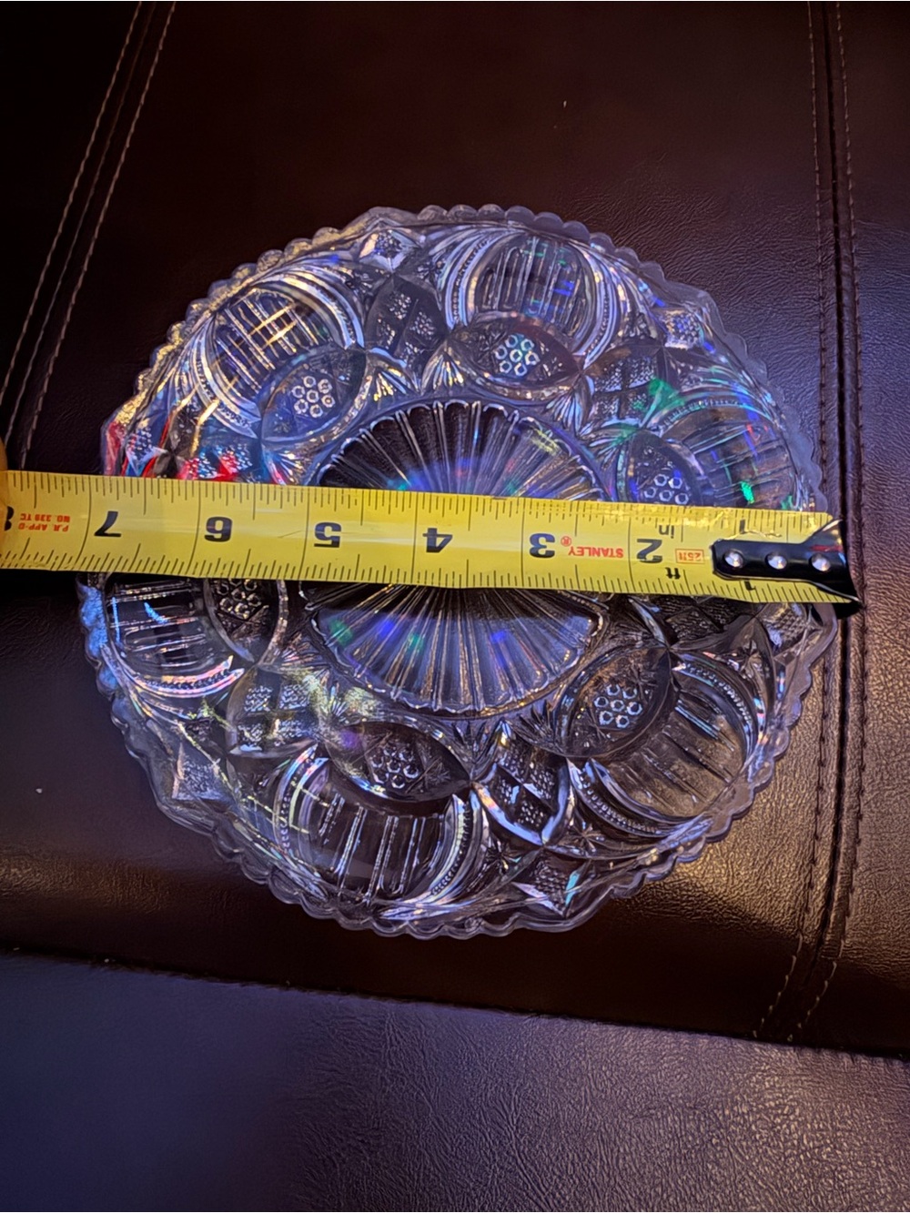 Antique EAPG Moon and Star Clear Glass Platter Serving Bowl UV Glow Manganese - Picture 6 of 6